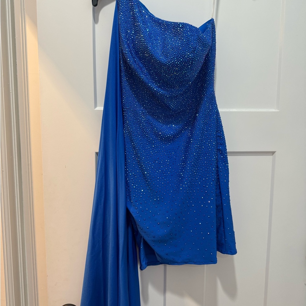 Sherri Hill Blue One Shoulder Dress